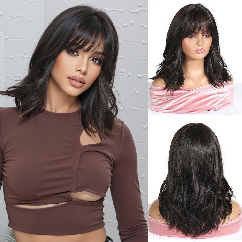 Straight Synthetic Layered Wig  Machine Made Fiber Wigs with Bangs Blonde Cosplay Party Wigs for Women Heat Resistant Wigs