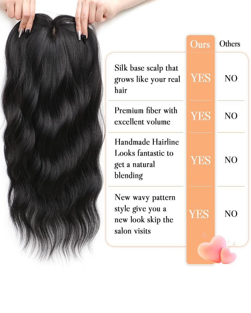 22 inch Long Wavy Synthetic Hair Topper Wigs Wavy Hairpin Clip On Top Topper For  Woman's Head Hair Extension Piece