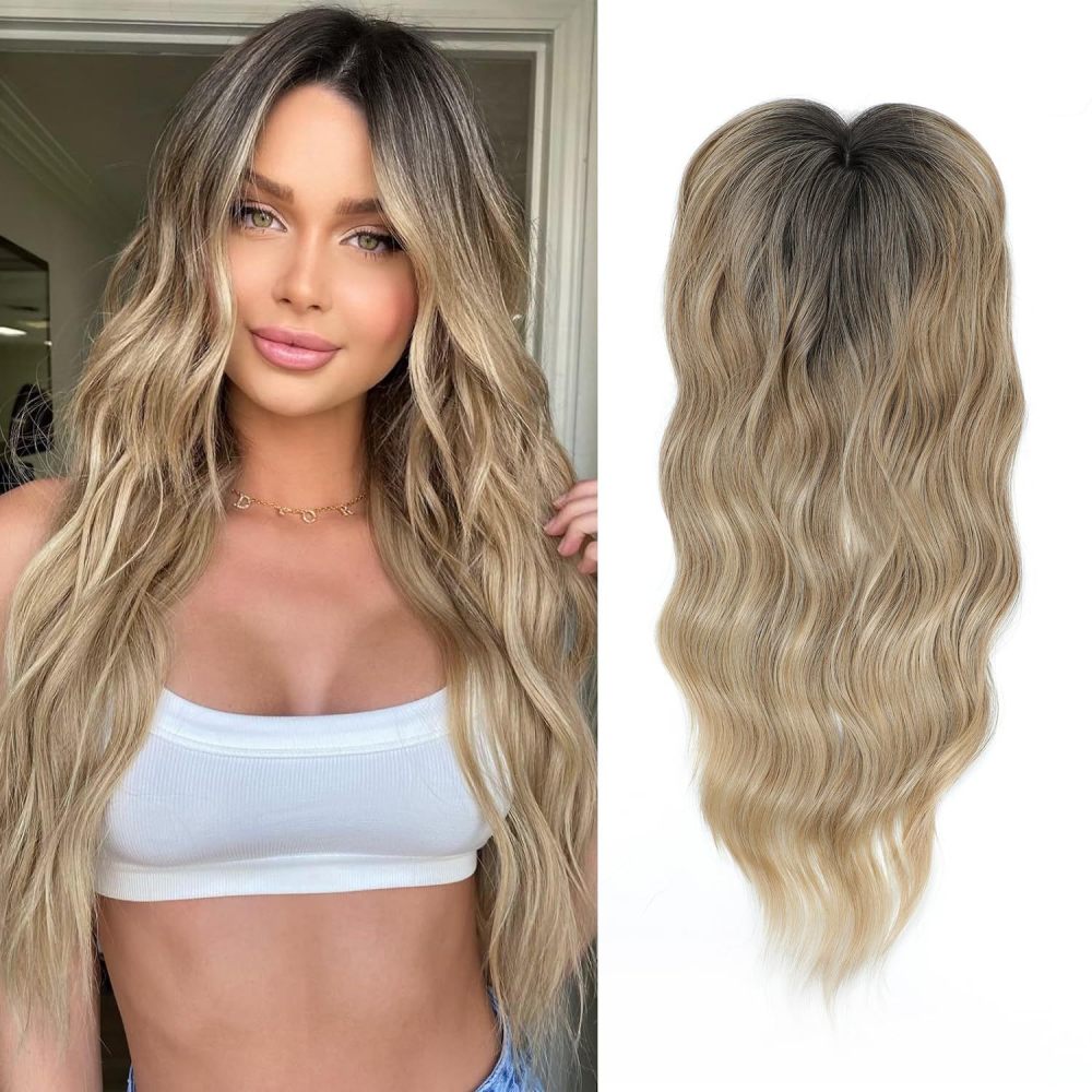 22 inch Long Wavy Synthetic Hair Topper Wigs Wavy Hairpin Clip On Top Topper For  Woman's Head Hair Extension Piece