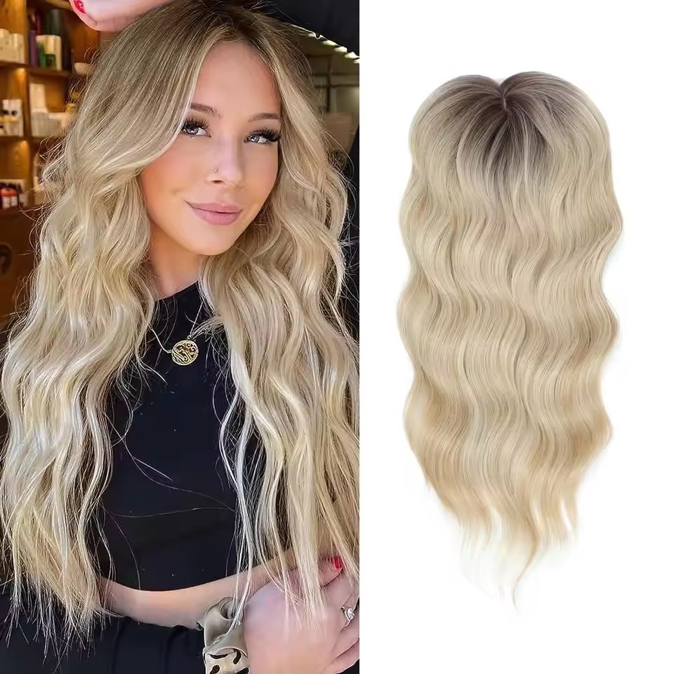 16 inch Hair Toppers Synthetic Hair Pieces Synthetic Long Wavy Topper for Women with Thinning Hair Clip In hair extensions