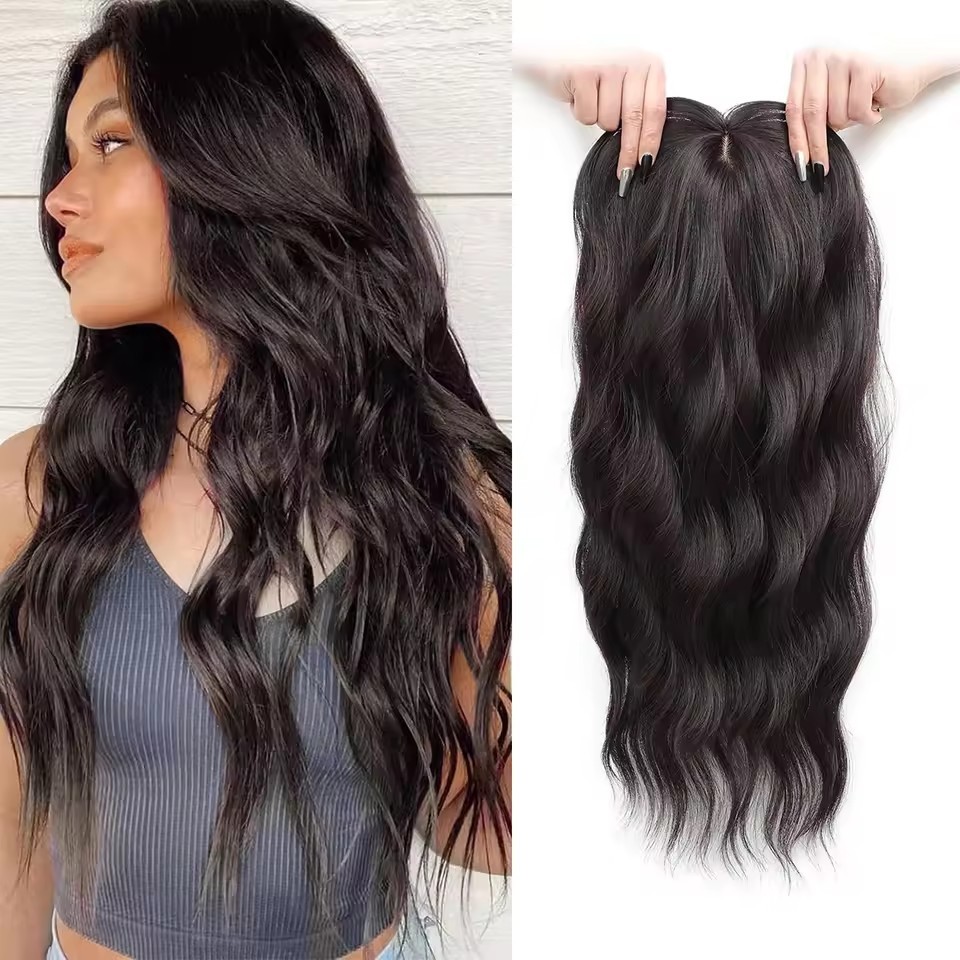 16 inch Wavy Synthetic  Hair Toppers With Bangs Hair Topper With Bangs Clip In Synthetic Hair Pieces For Women