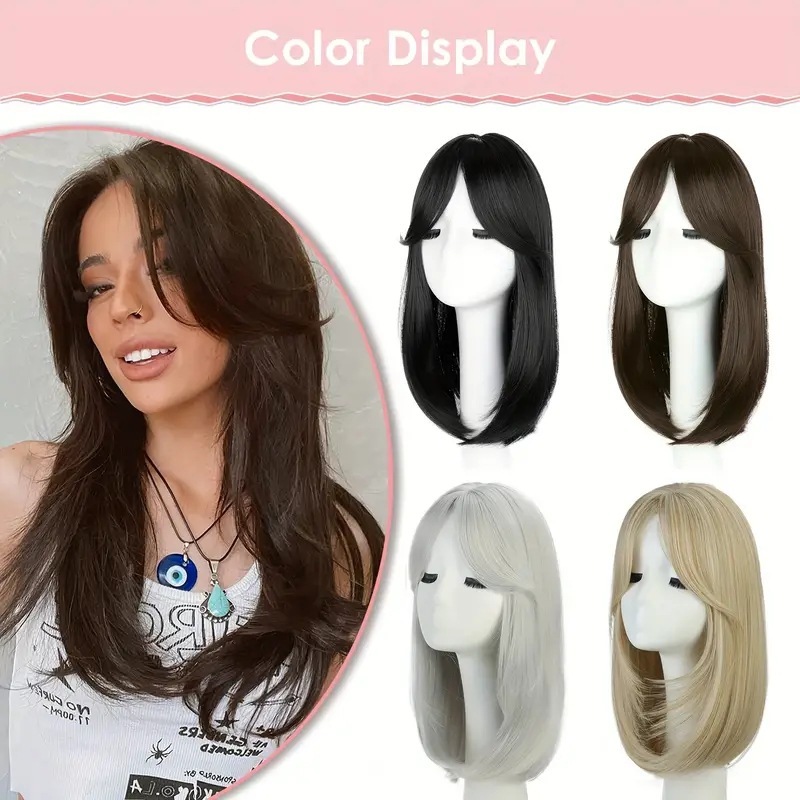 16 inch Straight Synthetic Topper With Hair Bangs Synthetic Hair Clip In Hair Extensions For Woman  Thin Hair