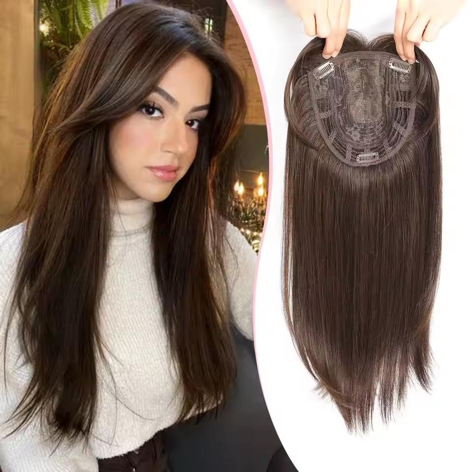 Straight Synthetic Hair Toppers with Bangs Hair Clip Top Hair Extensions Fluffy Toppers  Synthetic Hairpieces for Women with Thinning Hair