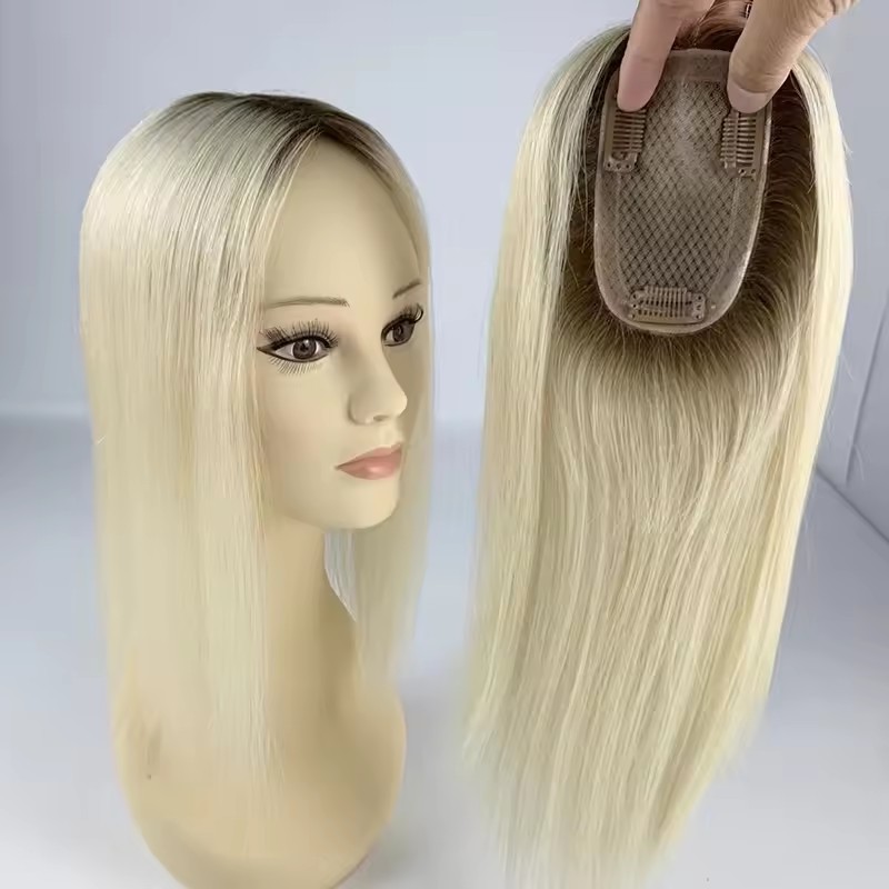 3*5 Mono lace base topper Hand tied Monofilament Cuticle Aligned PU women toupee Virgin Human hair Natural black Color