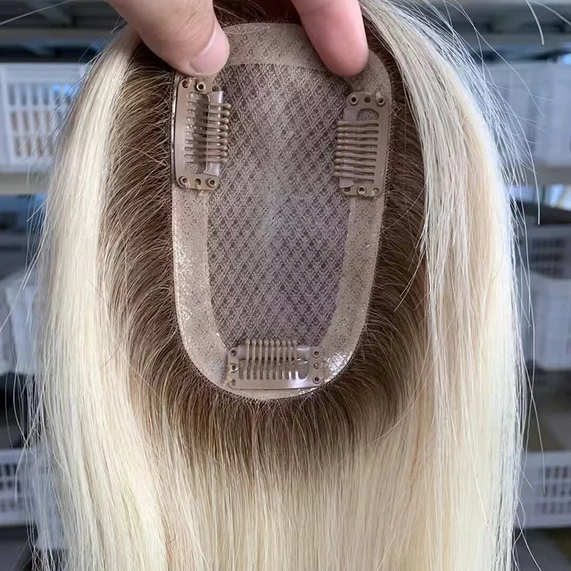 3*5 Mono lace base topper Hand tied Monofilament Cuticle Aligned PU women toupee Virgin Human hair Natural black Color