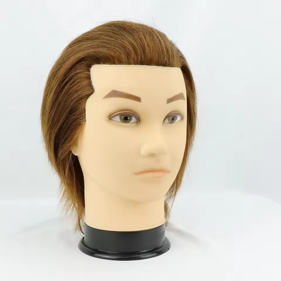 Male Real Human Hair Mannequin Practice Training Head With Beard For Cutting Hairdressing Manikin Head For Beauty School