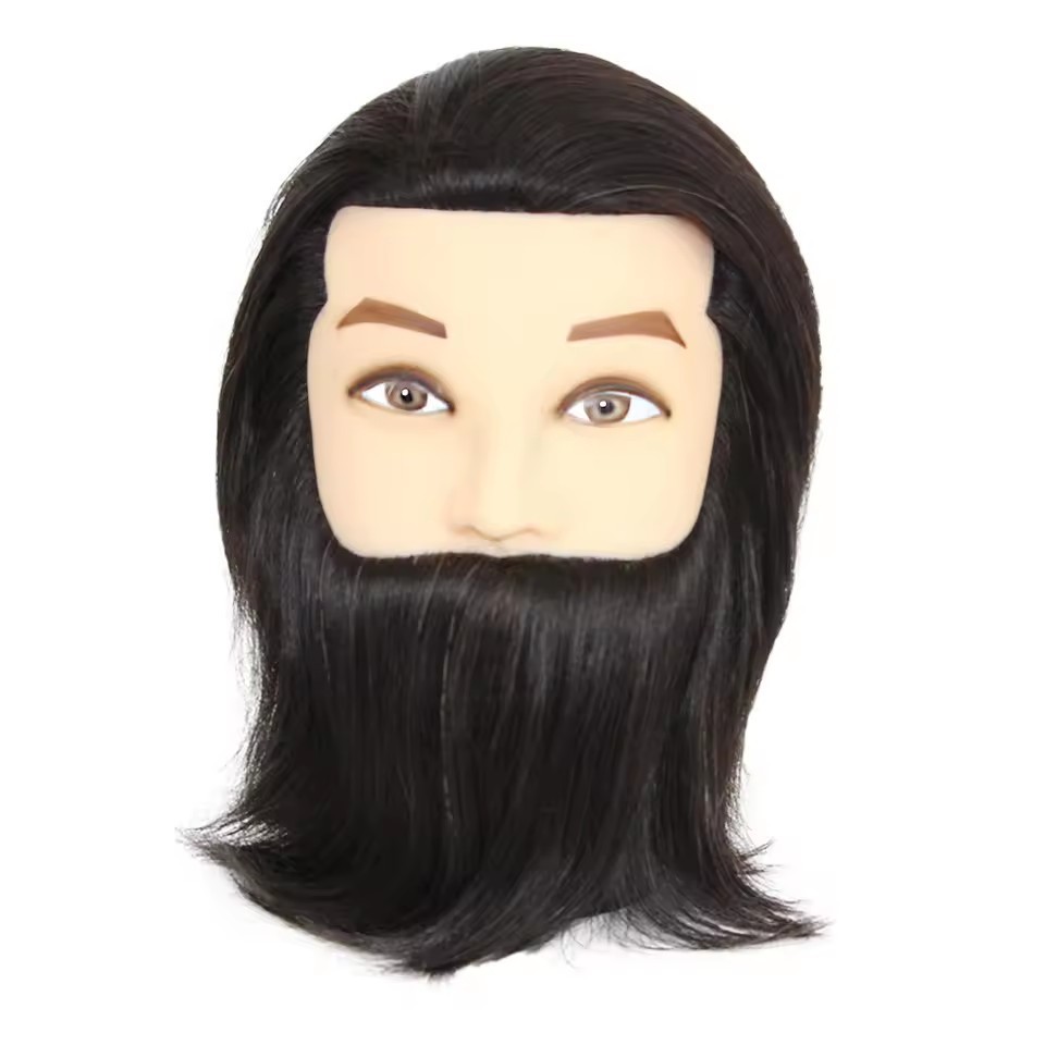 Male Real Human Hair Mannequin Practice Training Head With Beard For Cutting Hairdressing Manikin Head For Beauty School