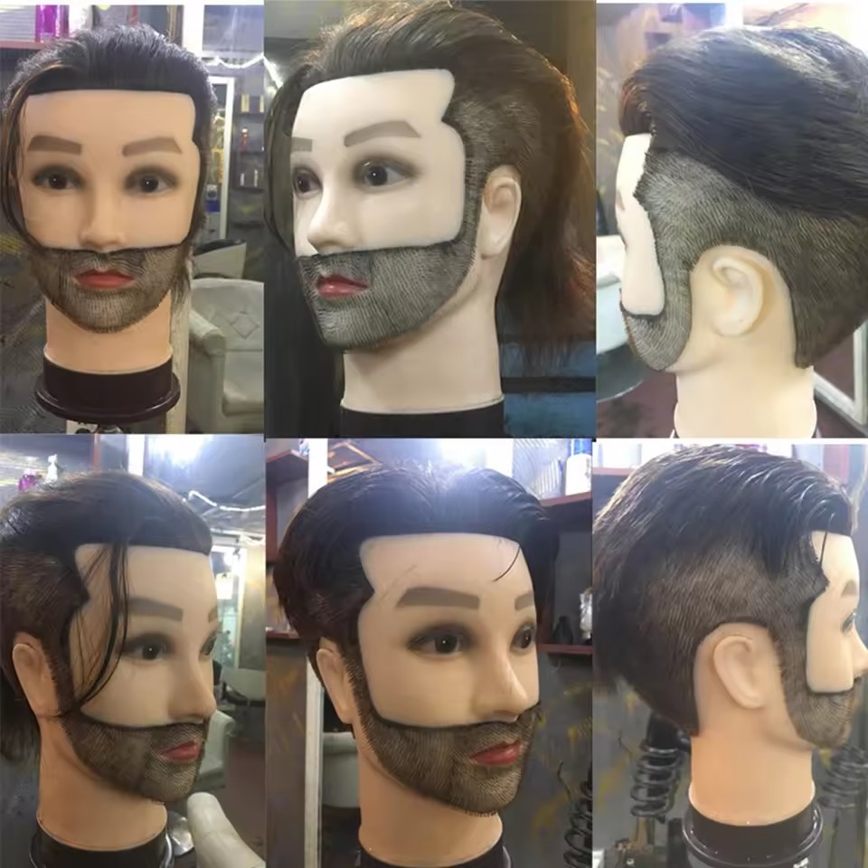 Male Real Human Hair Mannequin Practice Training Head With Beard For Cutting Hairdressing Manikin Head For Beauty School