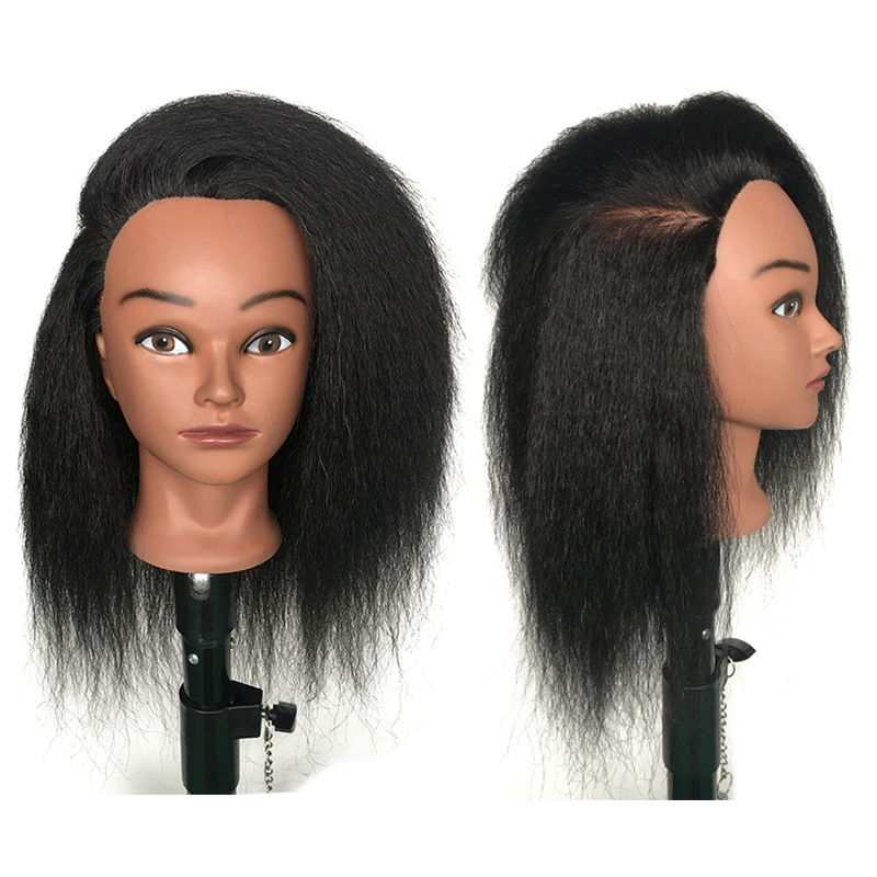 African Mannequin Head 100% Real Hair Hairdresser Training Head 14 inch Headdoll Mannequin Head 100% Real Hair