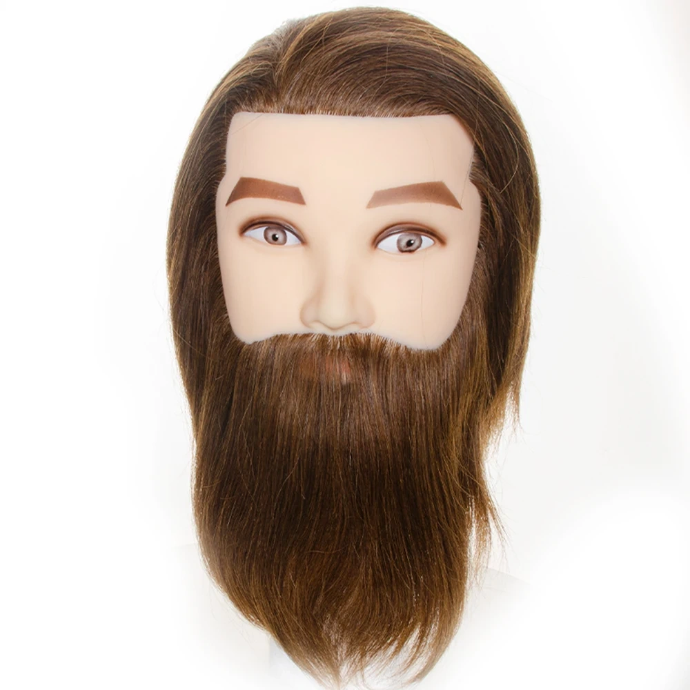 Male Real Human Hair Mannequin Practice Training Head With Beard For Cutting Hairdressing Manikin Head For Beauty School