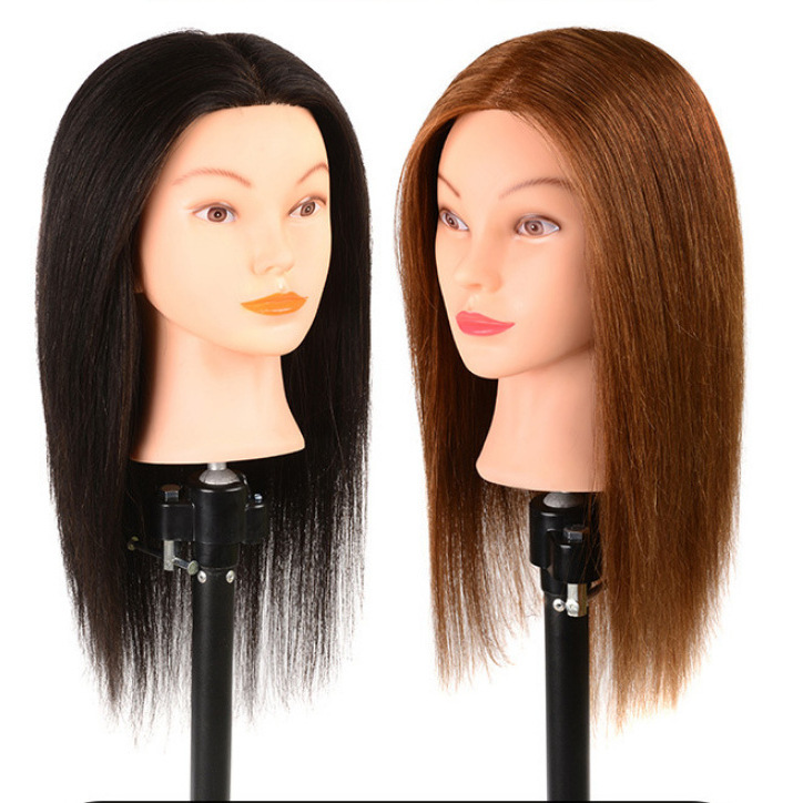 100% Human Hair Mannequin Head Natural Black Color Practice Training Model For Hairdresser Professional Can Be Ironed and Dyed