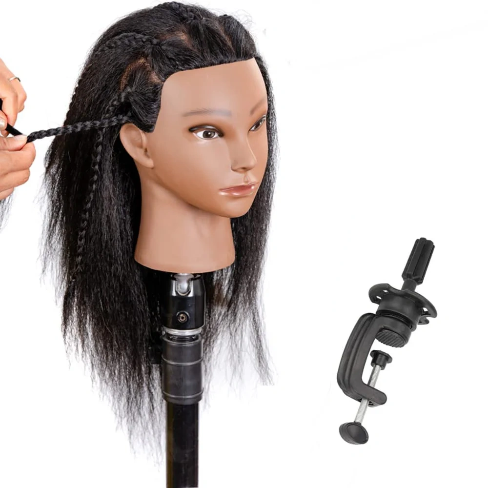 African Mannequin Head 100% Real Hair Hairdresser Training Head 14 inch Headdoll Mannequin Head 100% Real Hair