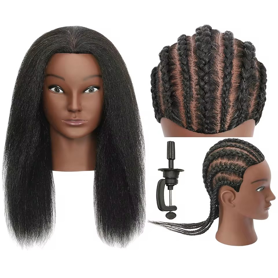African Mannequin Head 100% Real Hair Hairdresser Training Head 14 inch Headdoll Mannequin Head 100% Real Hair