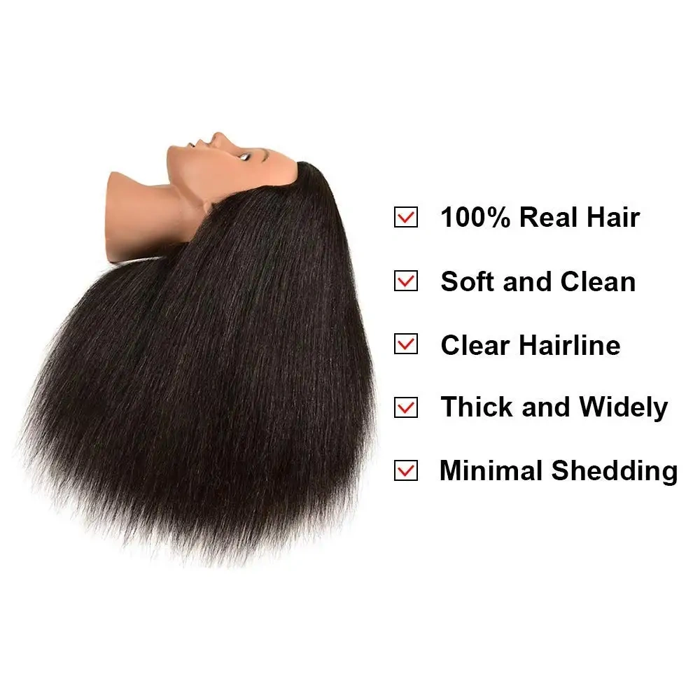 African Mannequin Head 100% Real Hair Hairdresser Training Head 14 inch Headdoll Mannequin Head 100% Real Hair