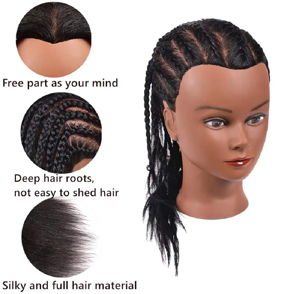 African Mannequin Head 100% Real Hair Hairdresser Training Head 14 inch Headdoll Mannequin Head 100% Real Hair