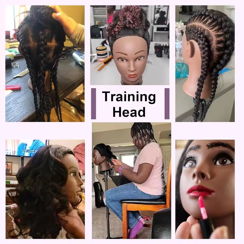 African Mannequin Head 100% Real Hair Hairdresser Training Head 14 inch Headdoll Mannequin Head 100% Real Hair