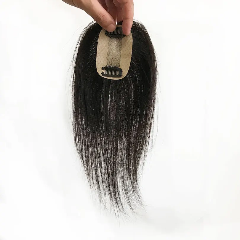 5x8cm Human Hair Women Toppers Natural 2 Clips Silky Straight Human Hair Topper Piece