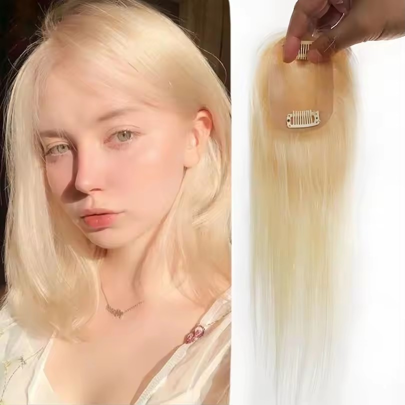 6x9 cm Blonde #613 Silk Base Women Topper Hairpieces for Hair Loss Volume Cover Grey Hair Straight Virgin Human Hair Toppen