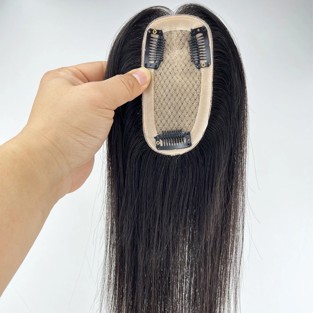 6x12 CM Straight Hair Topper For Women Breathable Silk Base Virgin Human Hair Piece Toupee Cover  Thinning Hair Area