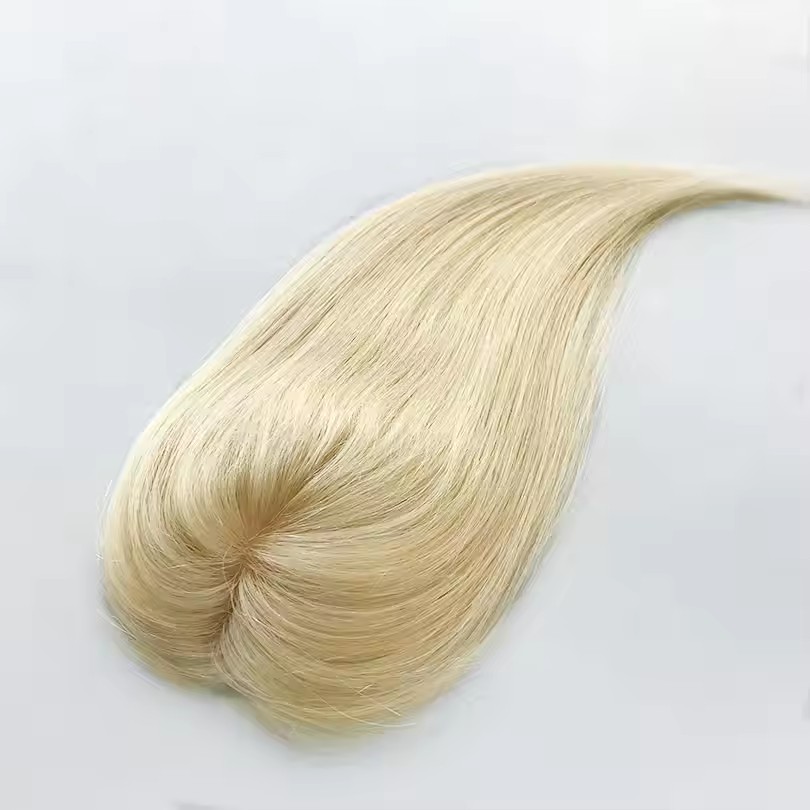 6x9 cm Blonde #613 Silk Base Women Topper Hairpieces for Hair Loss Volume Cover Grey Hair Straight Virgin Human Hair Toppen