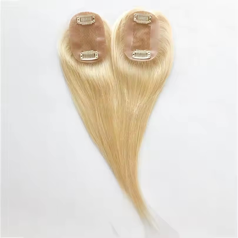 6x9 cm Blonde #613 Silk Base Women Topper Hairpieces for Hair Loss Volume Cover Grey Hair Straight Virgin Human Hair Toppen
