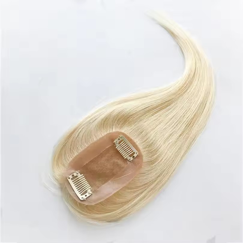 6x9 cm Blonde #613 Silk Base Women Topper Hairpieces for Hair Loss Volume Cover Grey Hair Straight Virgin Human Hair Toppen