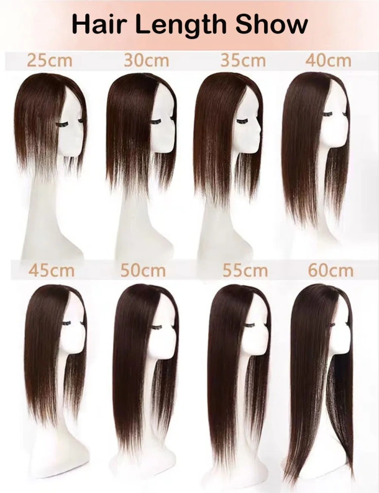 6x9 cm Hand Made Silk Base Women Topper Staight Virgin Human Hair Pieces  Clips In Natural Black Color Toupee
