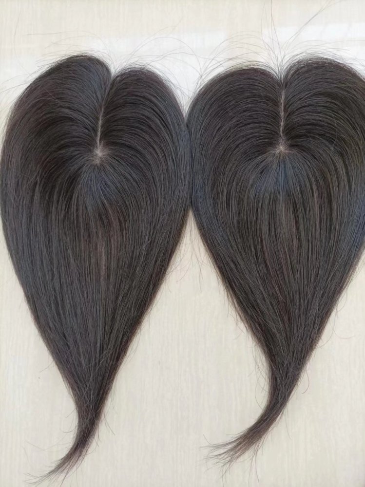 6x9 cm Hand Made Silk Base Women Topper Staight Virgin Human Hair Pieces  Clips In Natural Black Color Toupee