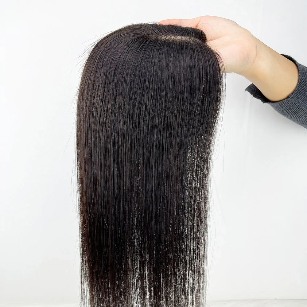 11x13CM Human Hair Topper Silk Top Remy European Hair Straight Silk Base Full Hand tied Soft Breathable Hair Piece Clips for Women