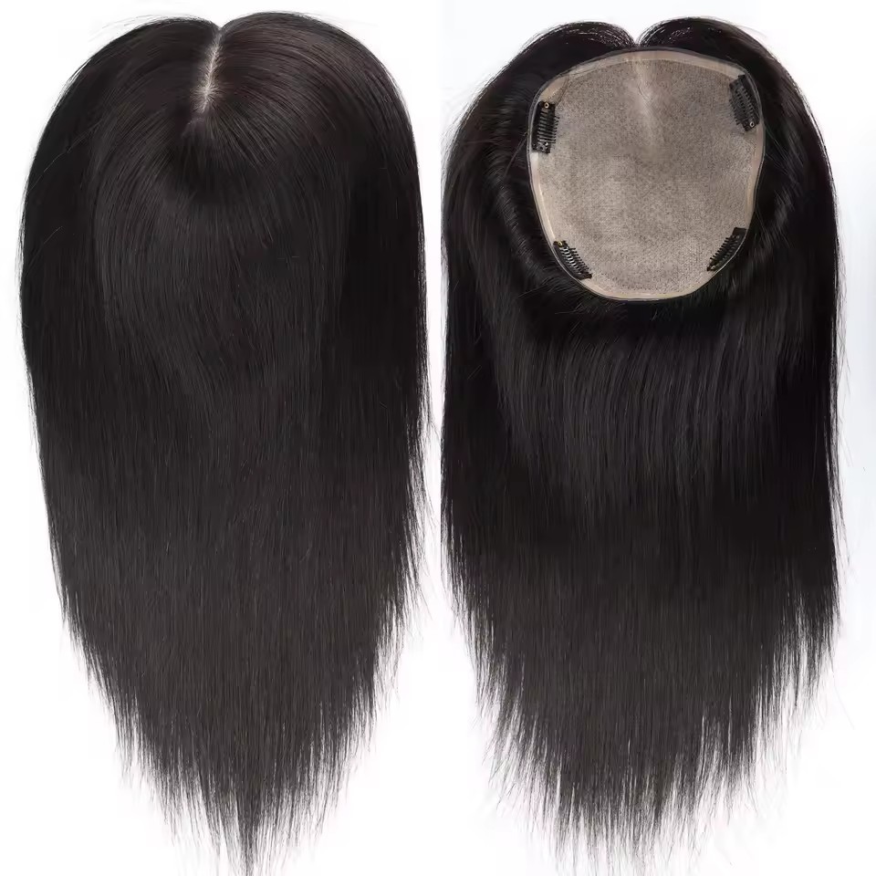 18x20cm Silk Base Topper Virgin Human Hair Silk Top Hairpiece PU Around with Clips Extra Lace Front Natural Hairline for Women