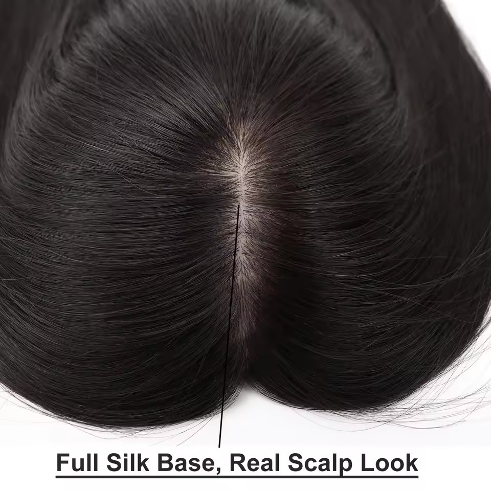 18x20cm Silk Base Topper Virgin Human Hair Silk Top Hairpiece PU Around with Clips Extra Lace Front Natural Hairline for Women