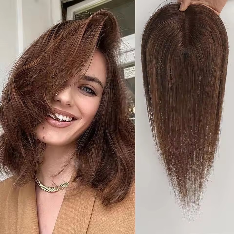 9x10 cm Lace Women Topper 10inch Straight Human Hair Topper Piece with 3 Clips Natural Color Brown Color
