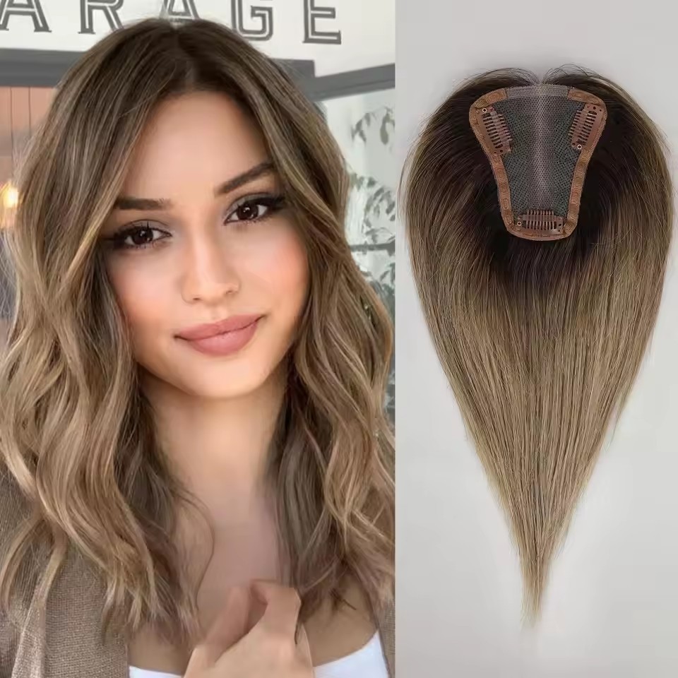 9x10 cm Lace Women Topper 10inch Straight Human Hair Topper Piece with 3 Clips Natural Color Brown Color