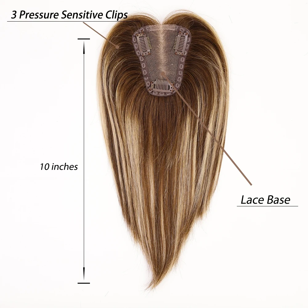 9x10 cm Lace Women Topper 10inch Straight Human Hair Topper Piece with 3 Clips Natural Color Brown Color