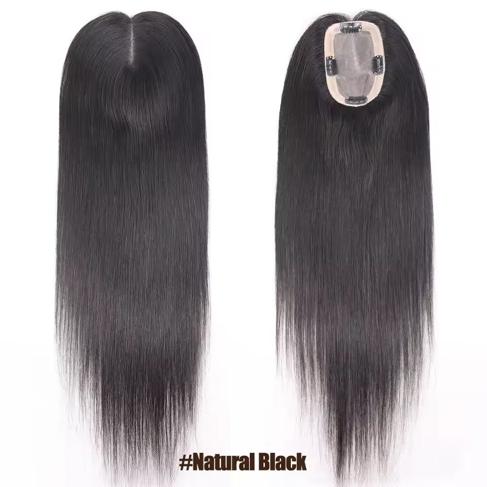 3x5 inch Human Hair Toppers for Women Straight Clip In Remy Hair Extensions Mono Base Topper Hairpiece for Thin Hair