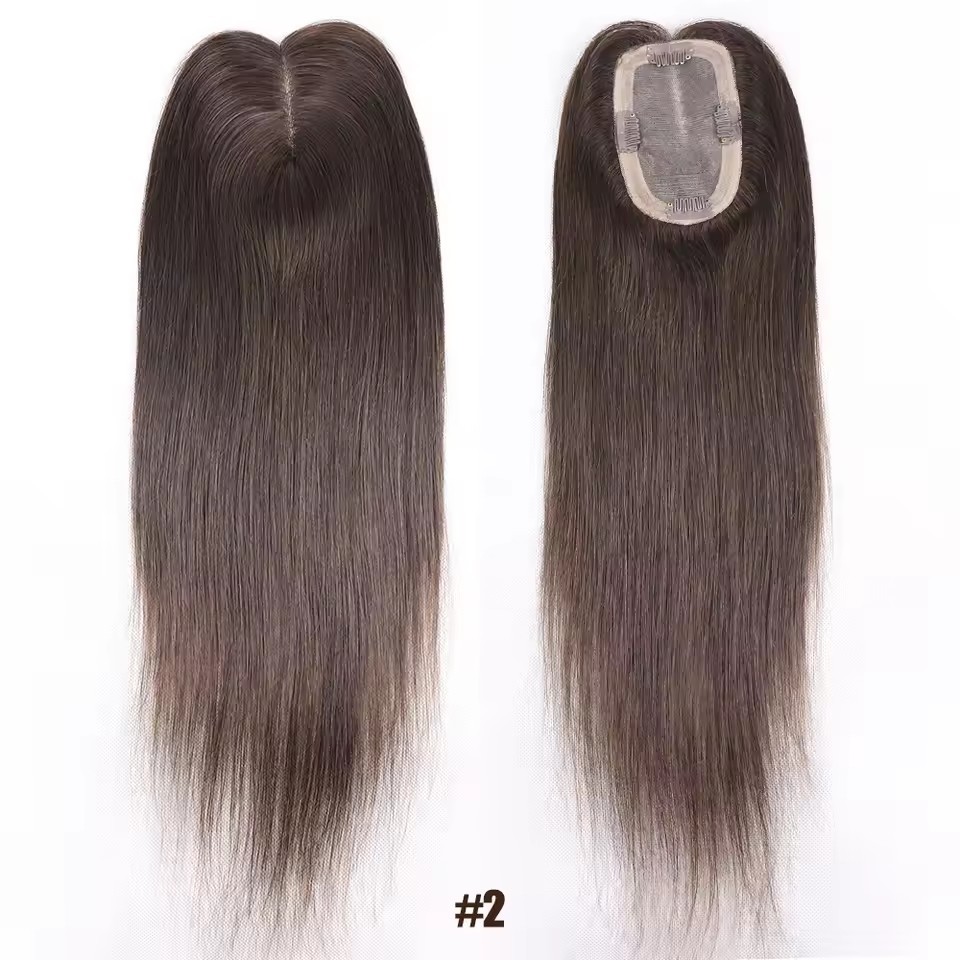 3x5 inch Human Hair Toppers for Women Straight Clip In Remy Hair Extensions Mono Base Topper Hairpiece for Thin Hair