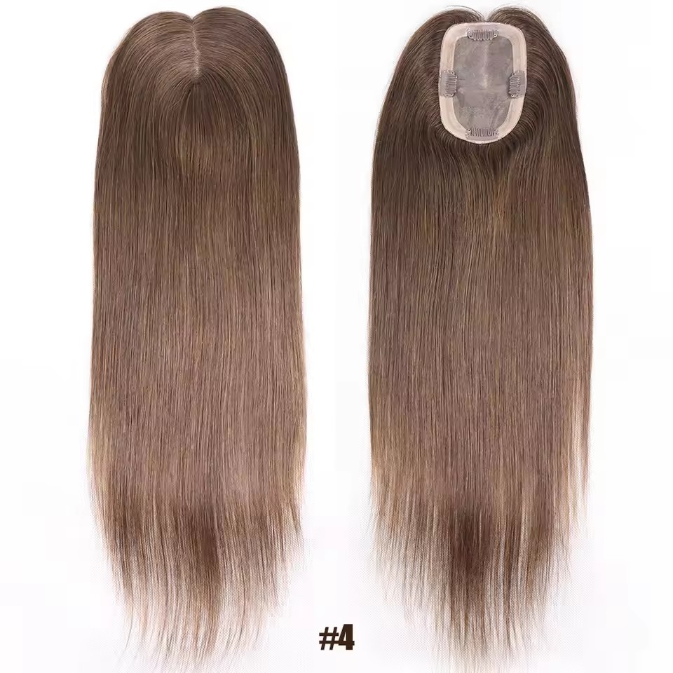 3x5 inch Human Hair Toppers for Women Straight Clip In Remy Hair Extensions Mono Base Topper Hairpiece for Thin Hair