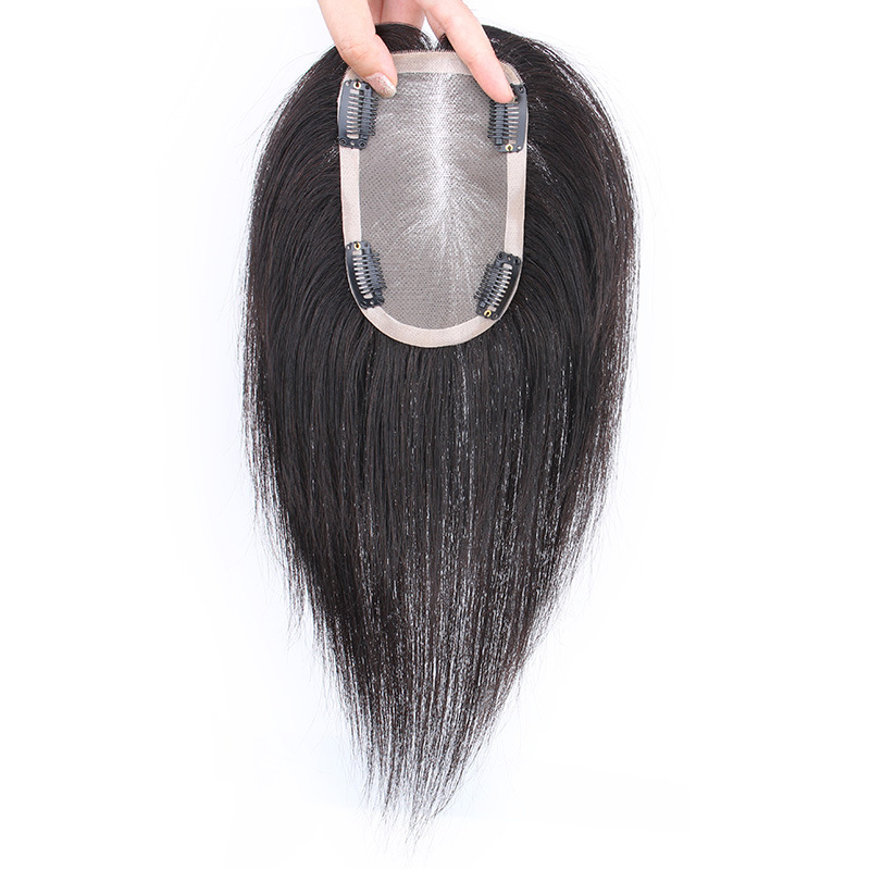 9x14 cm Human Hair Topper Mono Base Virgin European Hair Natural Skin Scalp Top  Breathable Straight Hair Pieces for Women