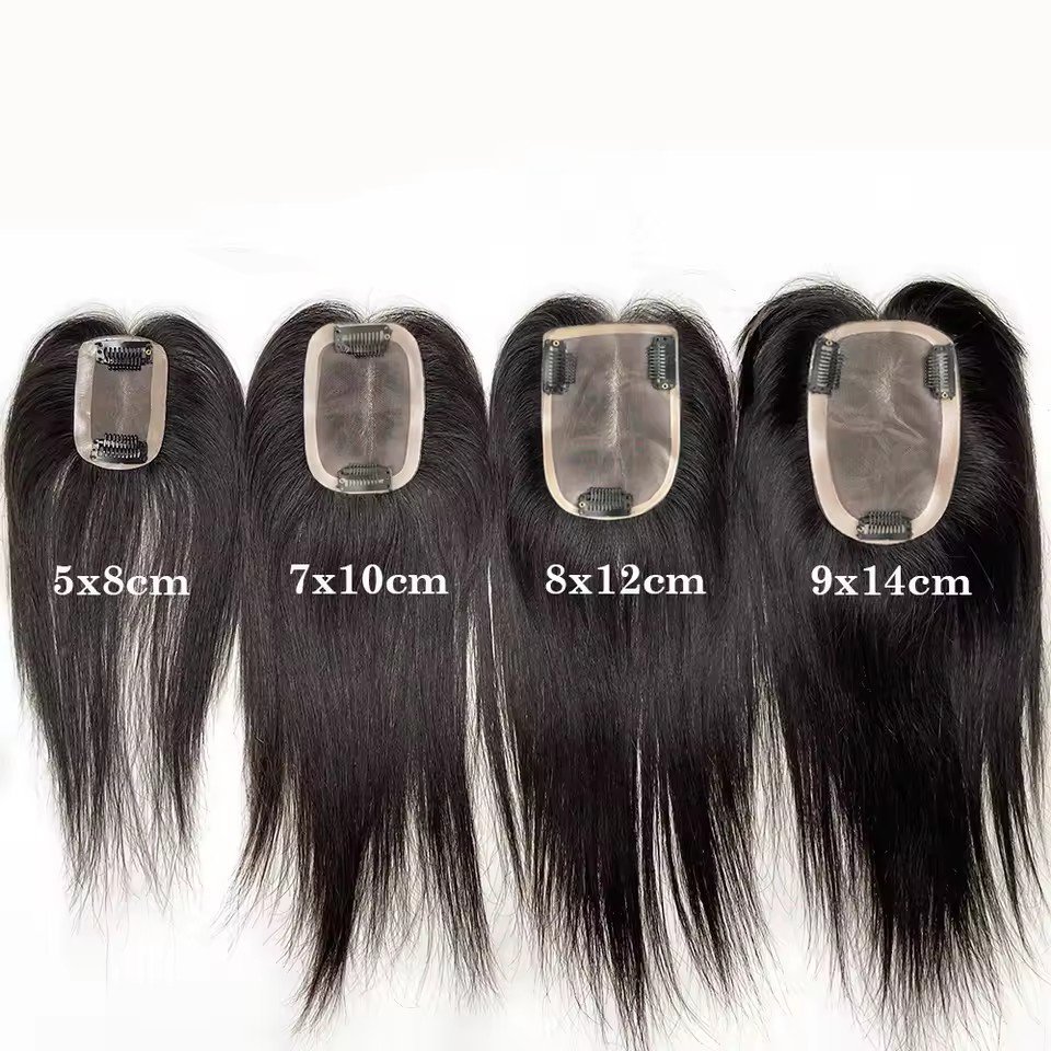 9x14 cm Human Hair Topper Mono Base Virgin European Hair Natural Skin Scalp Top  Breathable Straight Hair Pieces for Women