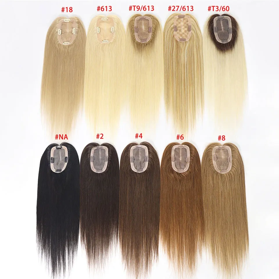 3x5 inch Human Hair Toppers for Women Straight Clip In Remy Hair Extensions Mono Base Topper Hairpiece for Thin Hair