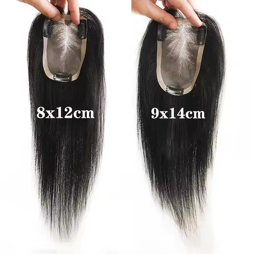 Mono Base #3 Net Natural Top 8x12cm Straight Virgin Human Hair Toppers 3 Clips European Human Hair Toppers