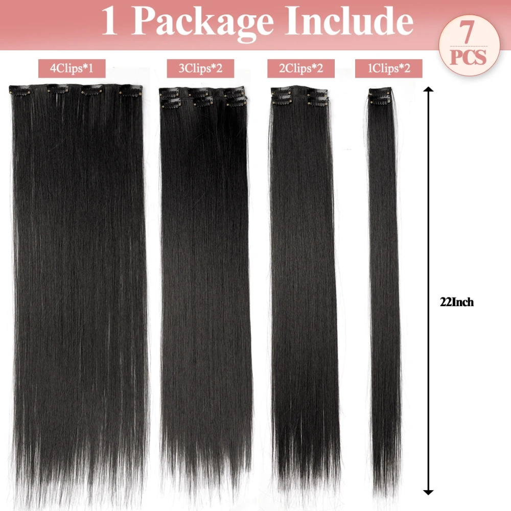 22Inch Long Straight Clip in Hair Extension Hairstyle 16 Clips 7Pcs/Set Synthetic Black Brown Hairpieces For Wom