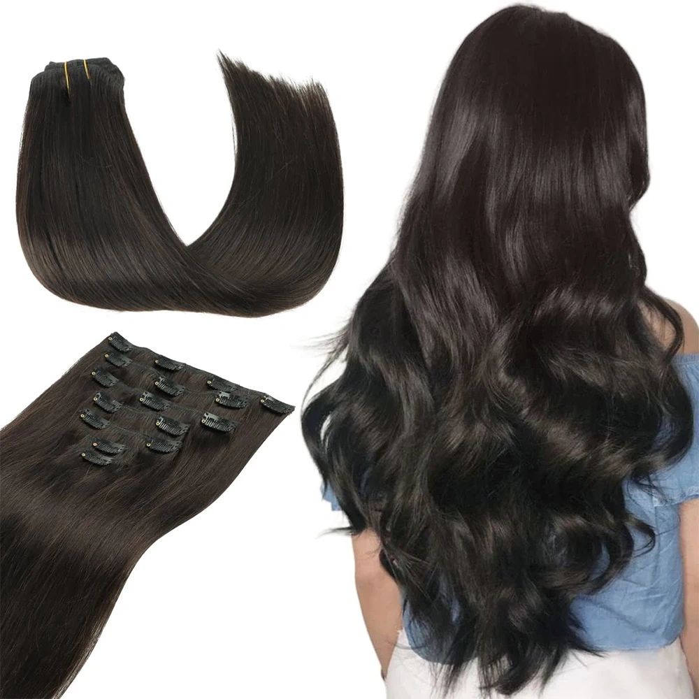 7 pcs 22 inch Long Straight Clip in Synthetic  Hair Extension   Synthetic Black Brown Hairpieces For Woman