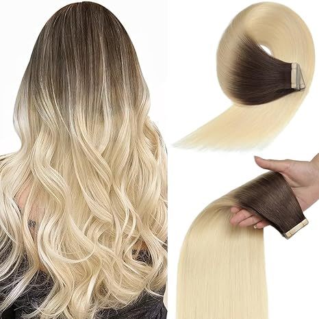 Ombre T2/60 Tape in Human Hair Extensions Balayage Blonde Hair Remy Hair Natural Soft Skin Weft Straight Seamless Hair Tape in Hair