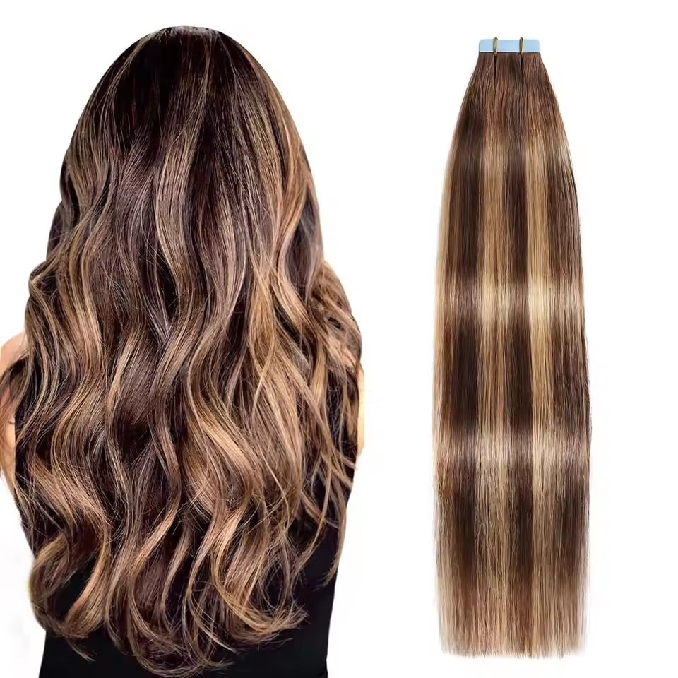 Piano Honey Brown P4/27 Tape In Hair Extensions  Virgin Remy Hair Extensions 100g Per Pack Seamless tape hair extensions 16-30 inch