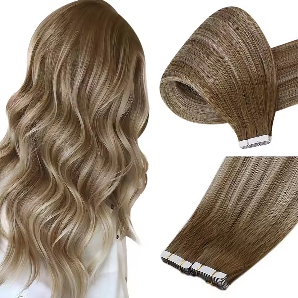 #P6/613 Piano Tape in Hair Extensions  100grams  Remy Human Hair Invisible Skin Wefts Piano Color Hair Extension Tape ins