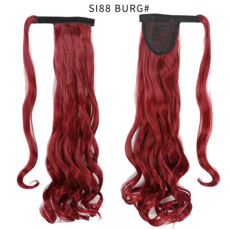 Magic Paste Ponytails 22 inch Synthetic Curly Wavy Ponytail Wrap Around Clip in Hair Extension for Women Girls Party Daily Use