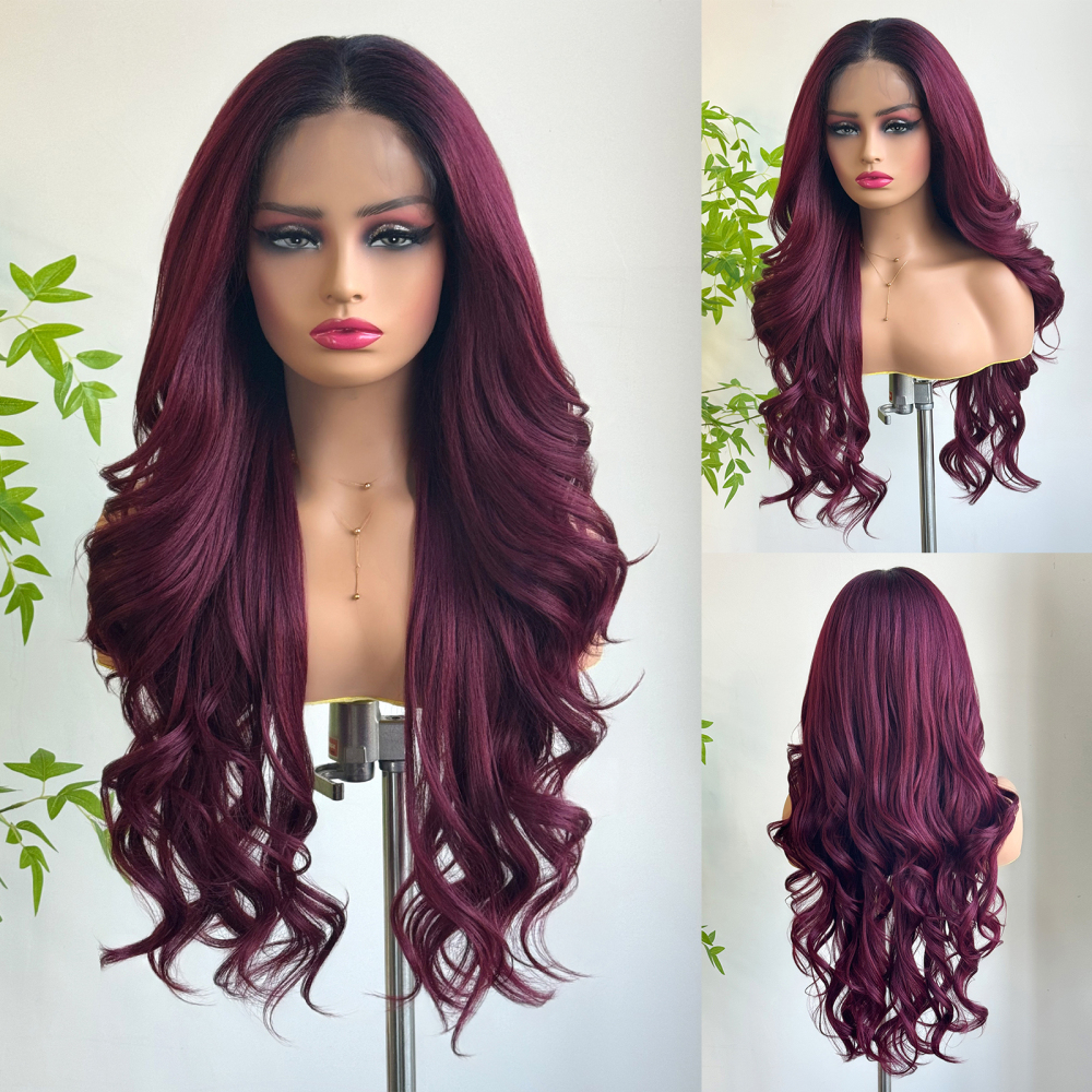 2025 new 13*6 Long Wavy Lace Front Wigs  Lace Frontal Synthetic Hair Wigs Blonde Mixed Brown Daily Party Wig