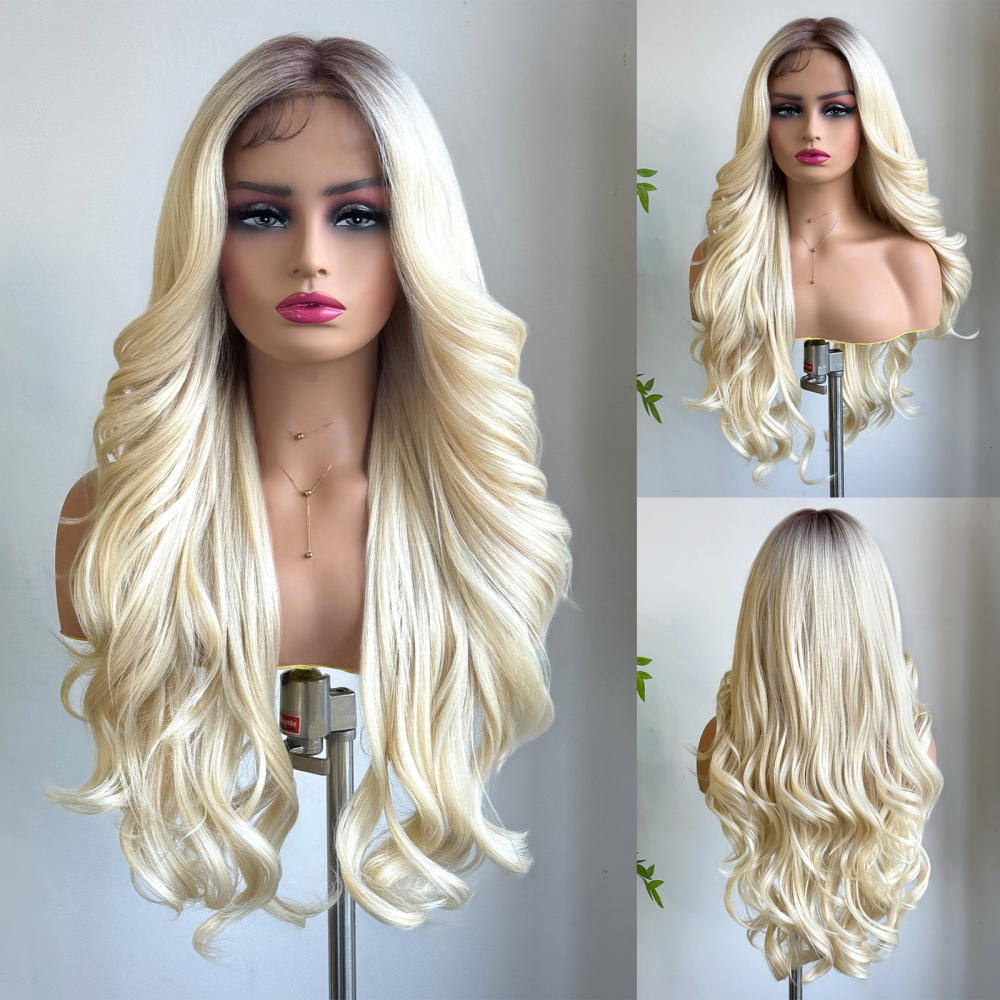 2025 new 13*6 Long Wavy Lace Front Wigs  Lace Frontal Synthetic Hair Wigs Blonde Mixed Brown Daily Party Wig