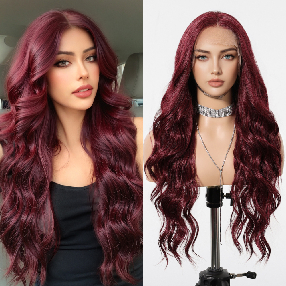 2025 new 13*6 Long Wavy Lace Front Wigs  Lace Frontal Synthetic Hair Wigs Blonde Mixed Brown Daily Party Wig